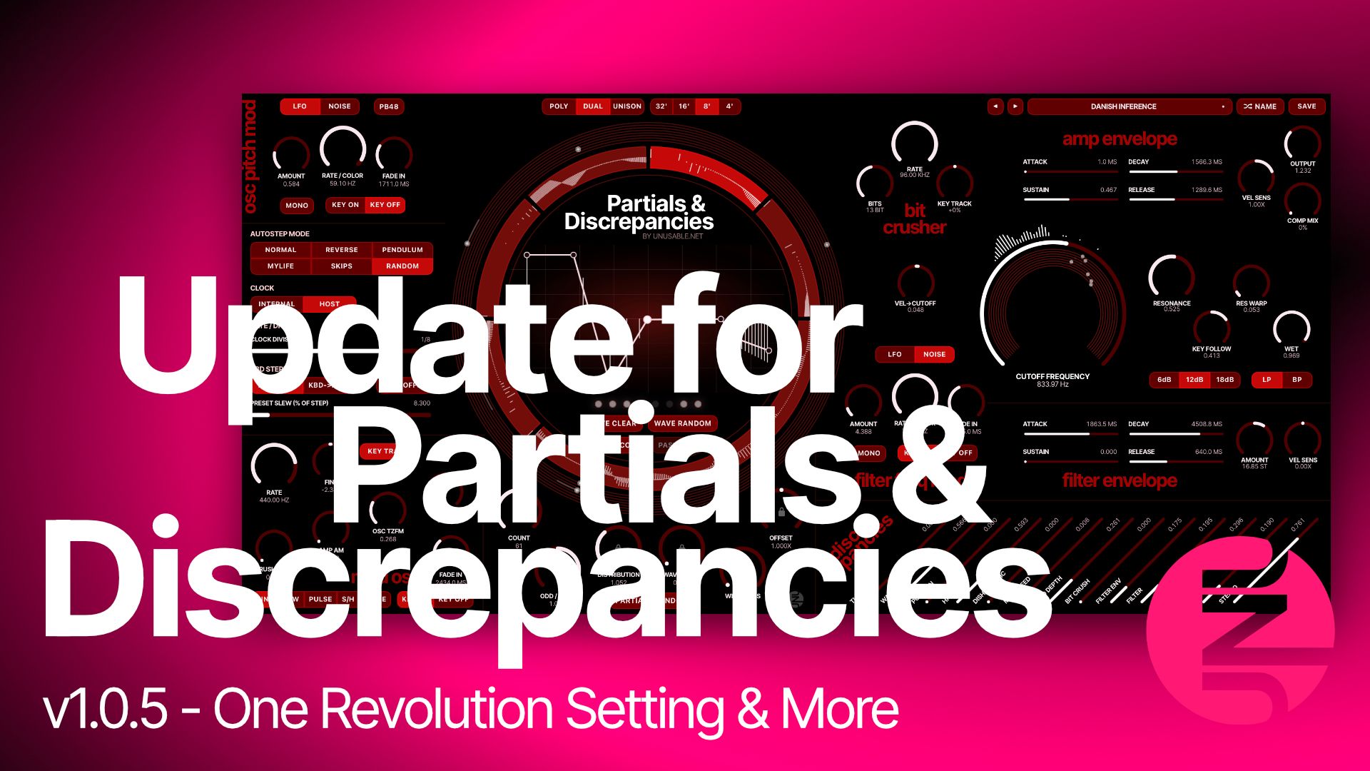 Partials & Discrepancies v1.0.5 update artwork showing the synth interface