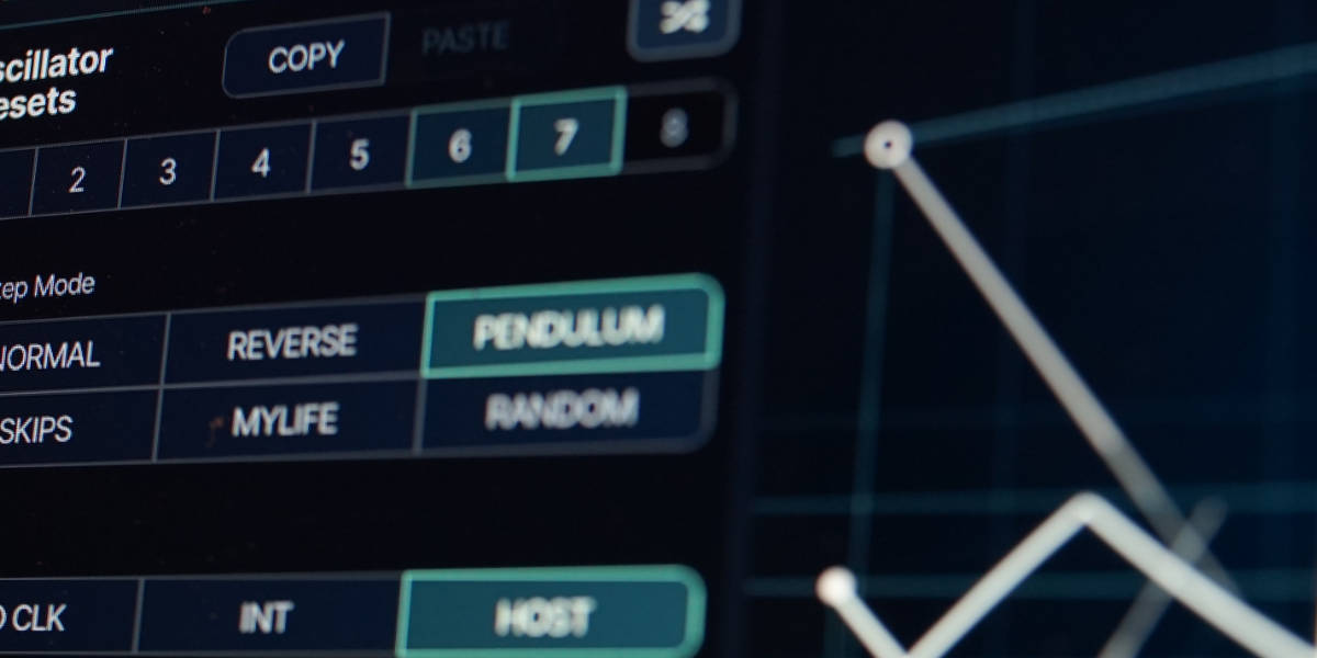 Eight oscillator slots with copy, paste, and random controls
