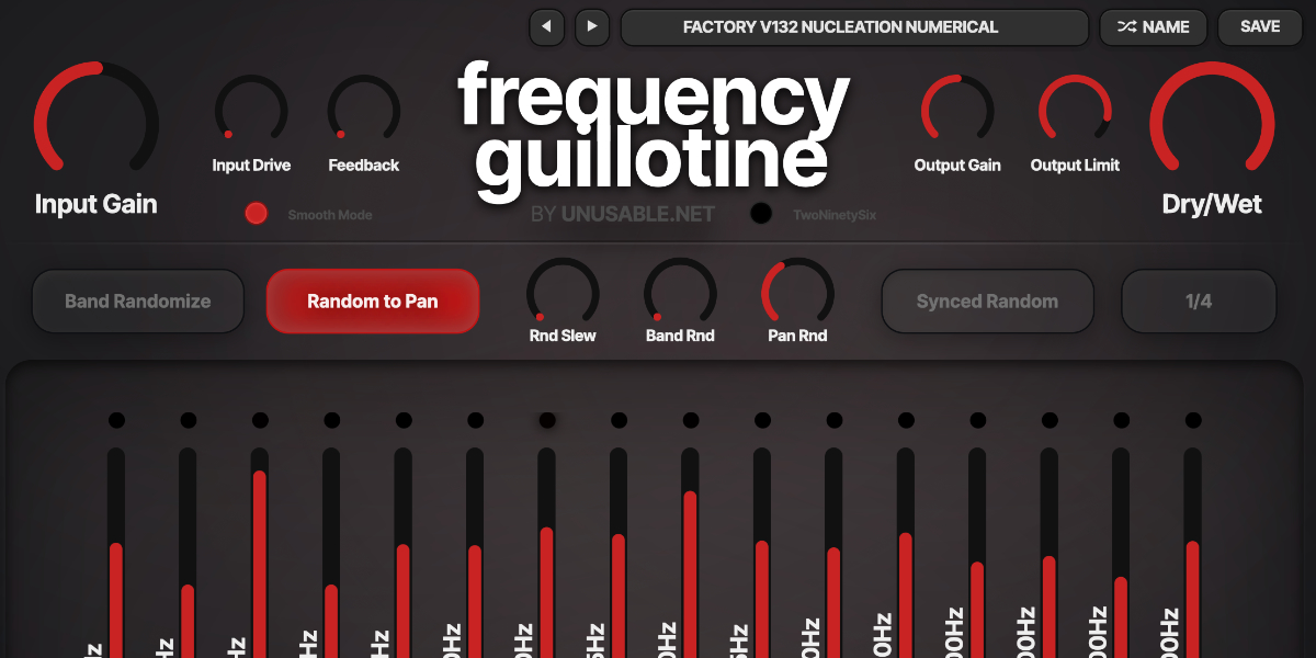 Frequency Guillotine input, mode, output, and mix controls