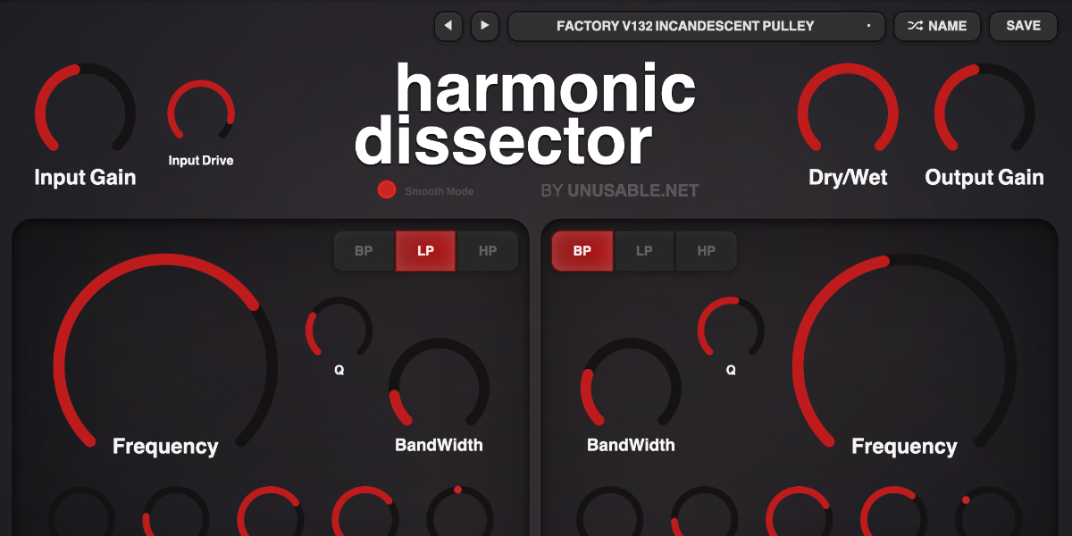 Harmonic Dissector input, output, and Dry/Wet controls