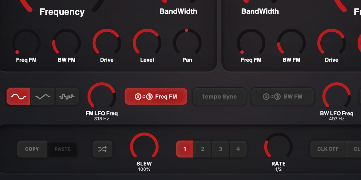 Harmonic Dissector frequency and bandwidth LFO controls