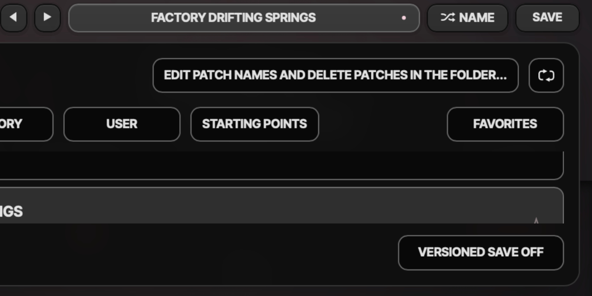 Tension Reactor preset navigation, name display, and save controls